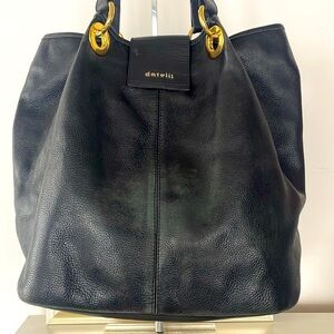 BORSE DATELLI BLACK PEBBLED LEATHER JUMBO SHOULDER BAG MAGNETIC CLOSURE
